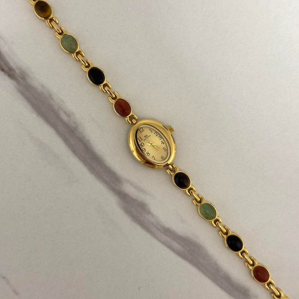 Sku:0463 gold mini watch bracelet with multicoloured natural‎ stones + gift bag - Picture 6 of 7